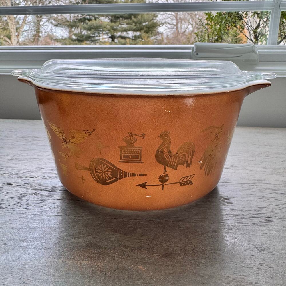 PYREX Early American 1 Quart Baking Dish & Lid 473 Eagle 1 Qt Vintage VTG